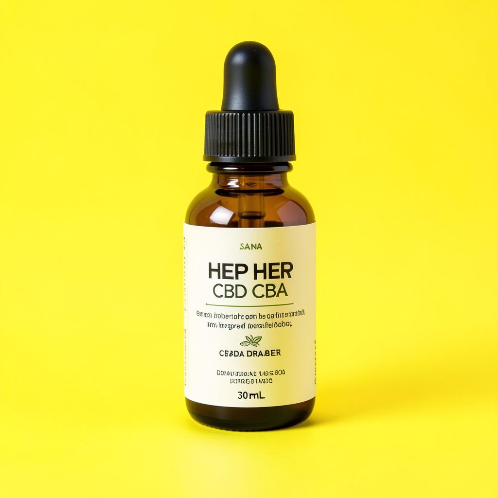 Sana Hemp CBD og CBDa dråber i en mørk glasflaske med pipette, på en neutral baggrund
